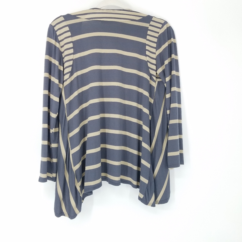 Pleione Blue Asymmetrical Striped Open Cardigan - Picture 2 of 6